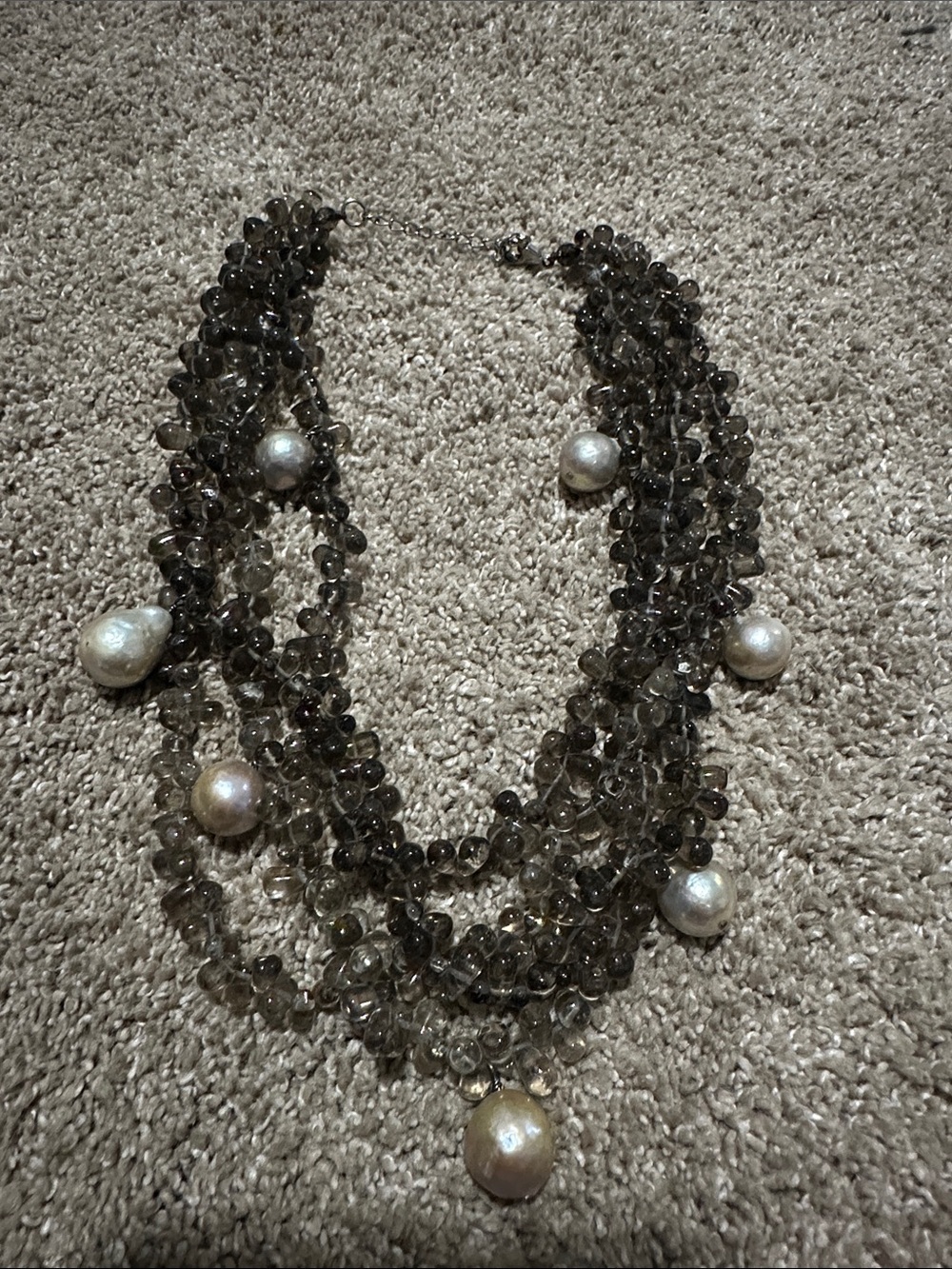Multi-Strand Smoky Quartz & Genuine Pearls Necklace